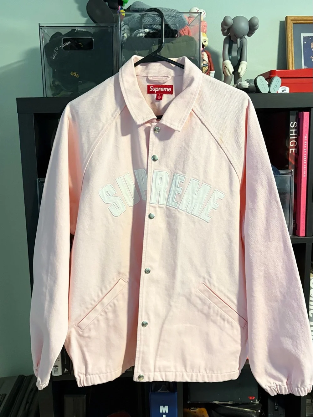 Supreme Pink Coach Jacket with White Logo arc